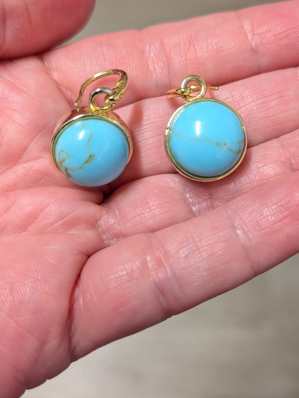 Micheal Kors Gold-Tone Turquoise Blue Round Drop Earrings